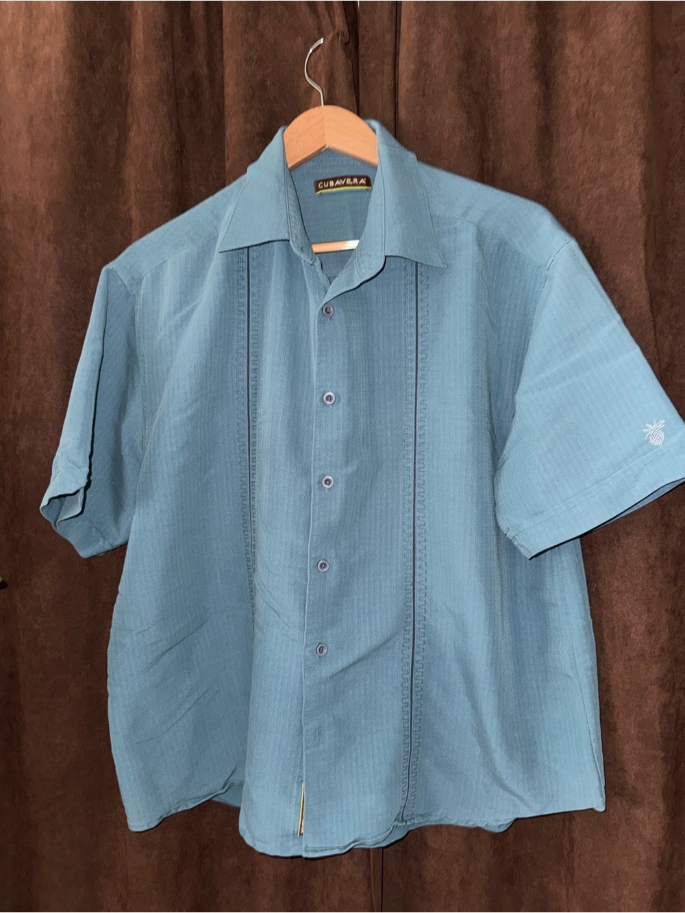 Cubavera Men's Short Sleeve Guayabera Button-Down Shirt - Teal